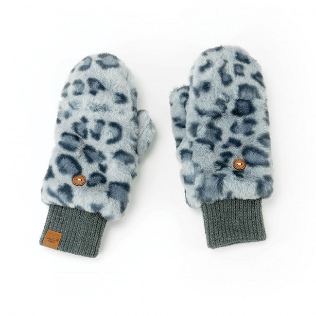 Fuzzy Leopard Convertible Mittens