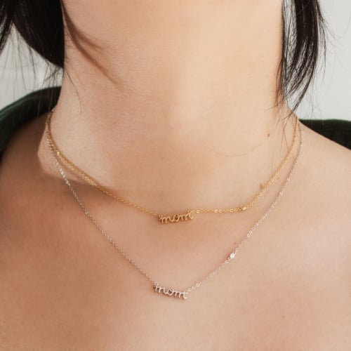 Gold Vermeil Cursive Mom Necklace