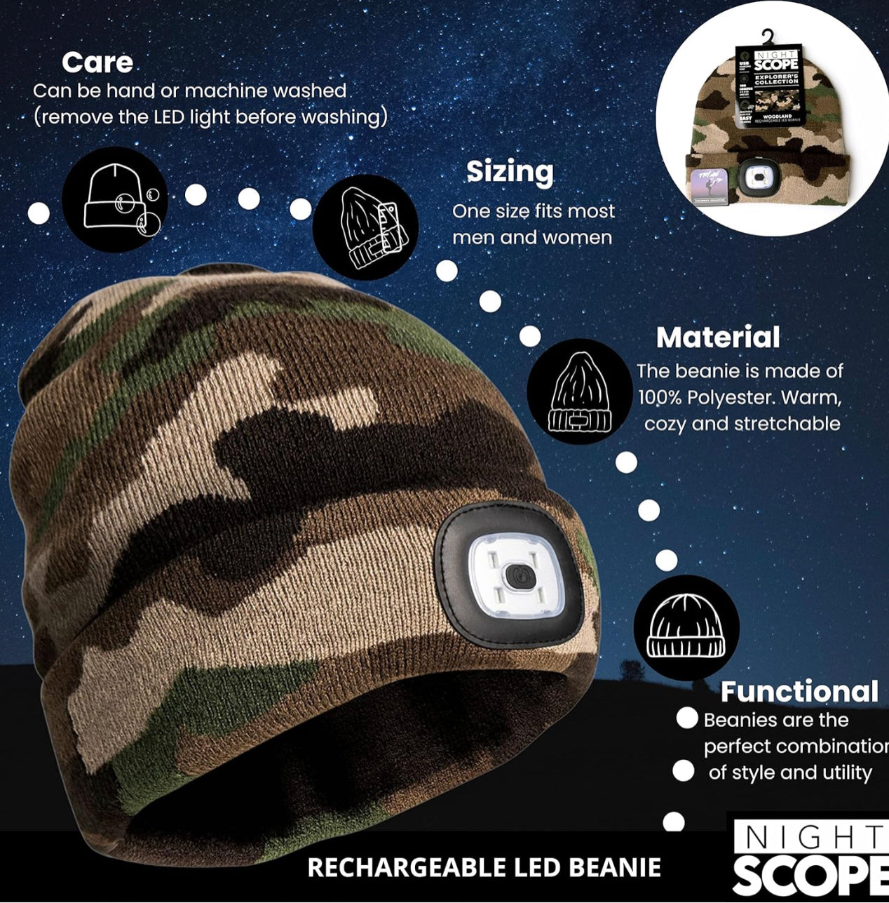 NIGHT SCOPE EXPLORER LED BEANIE
