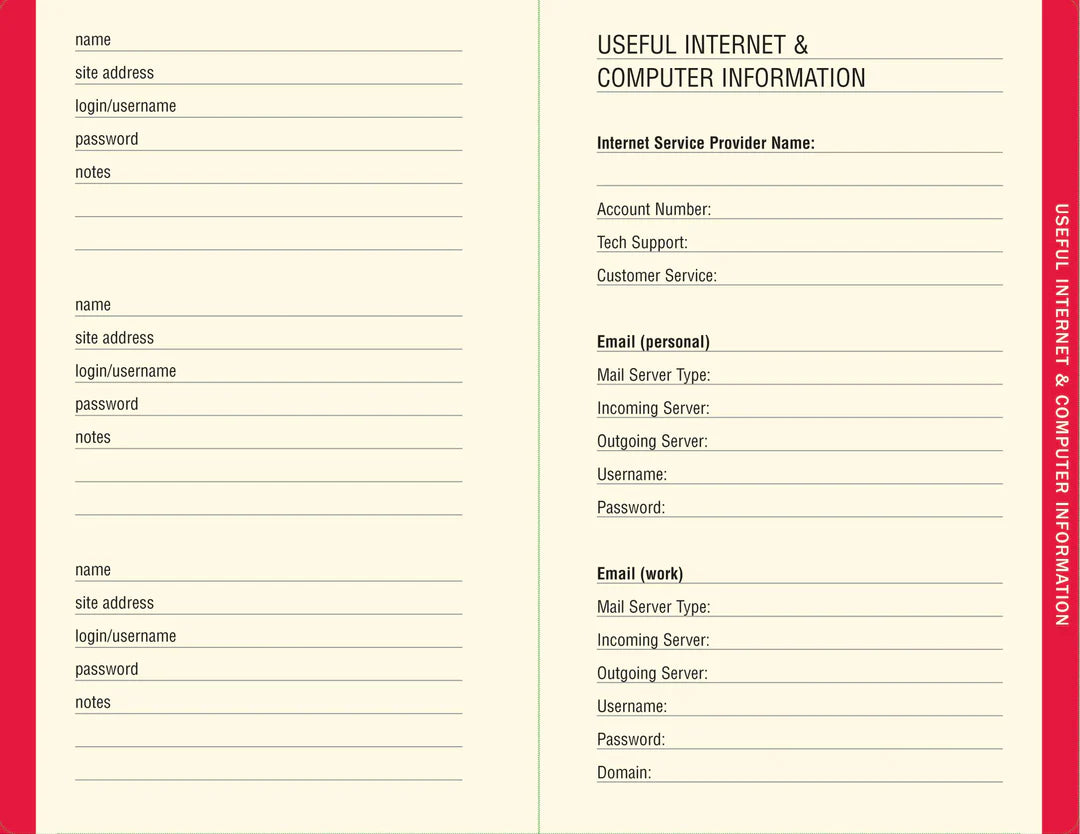 Internet Address & Password Logbook