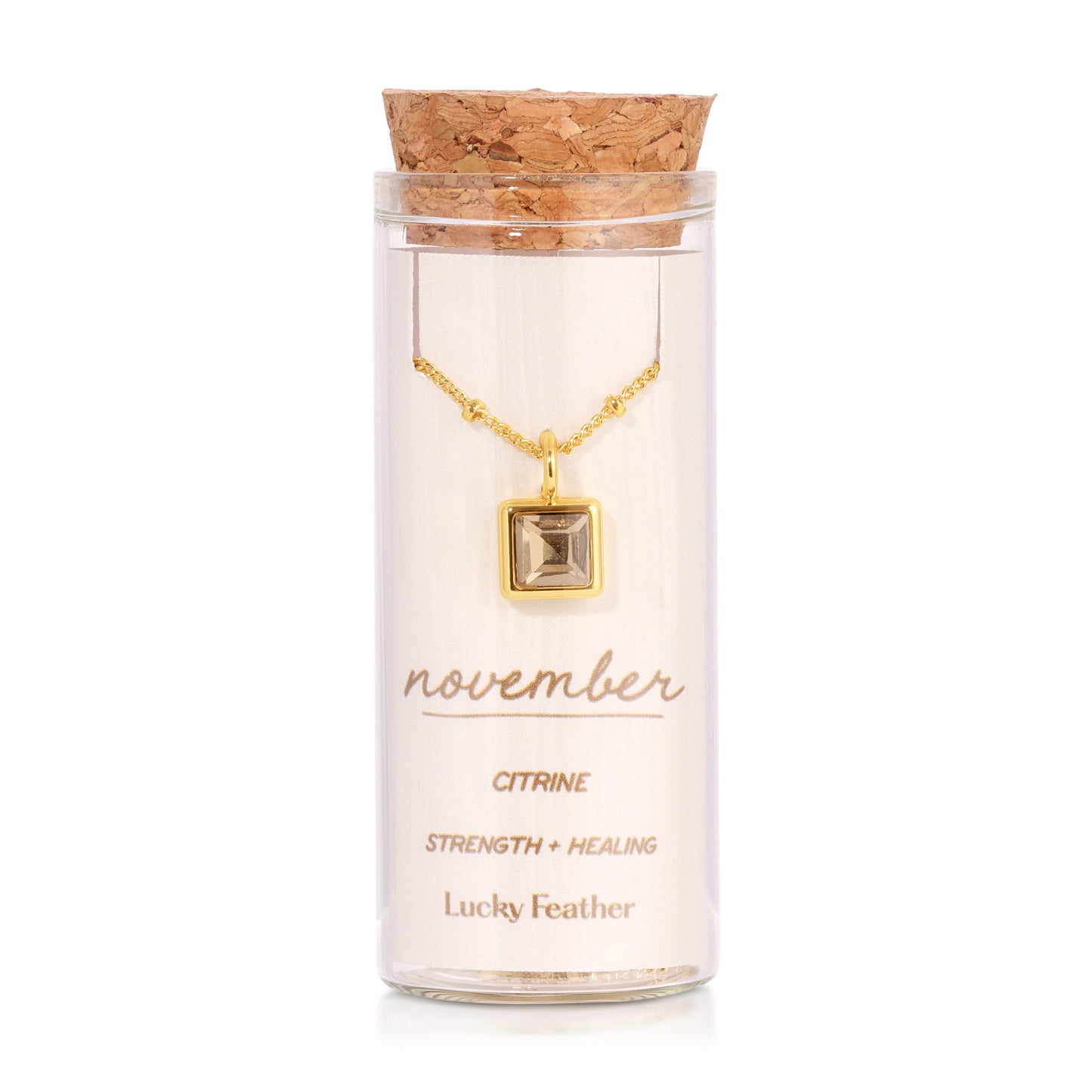 Lucky Feather Bottled Birthstone Necklace
