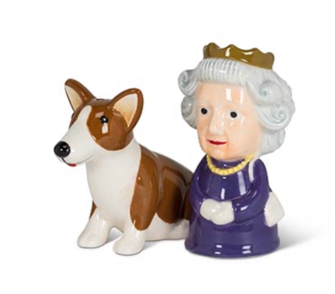 Salt & Pepper Shaker Queen and Corgi