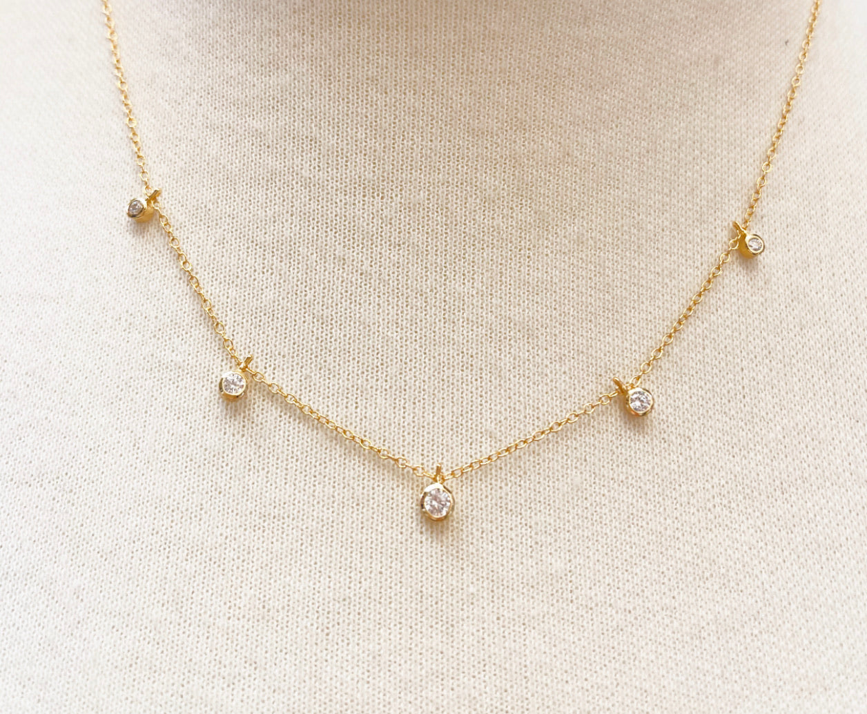 Gold Floating Bezel CZ Necklace