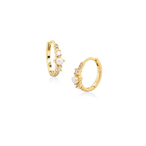 Gold Vermeil Pearl And Cubic Zirconia Hoops