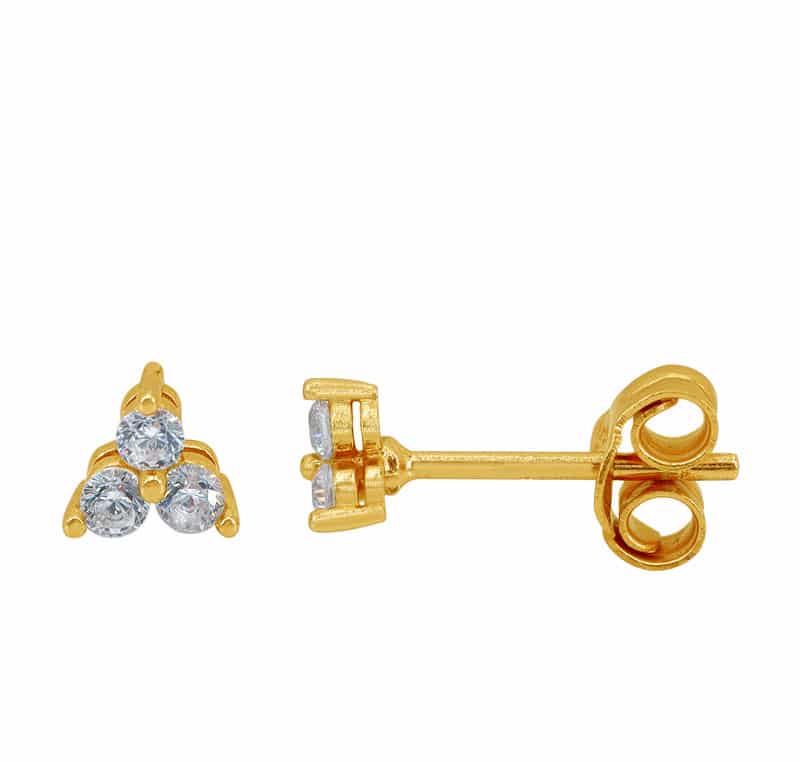 Tri Stone Stud Earrings