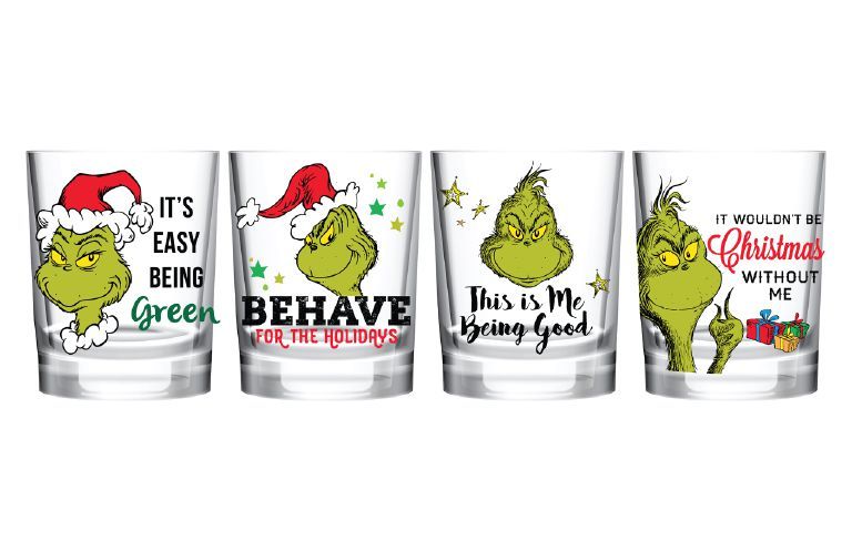 The Grinch Holiday Sayings Set of 4 Glasses