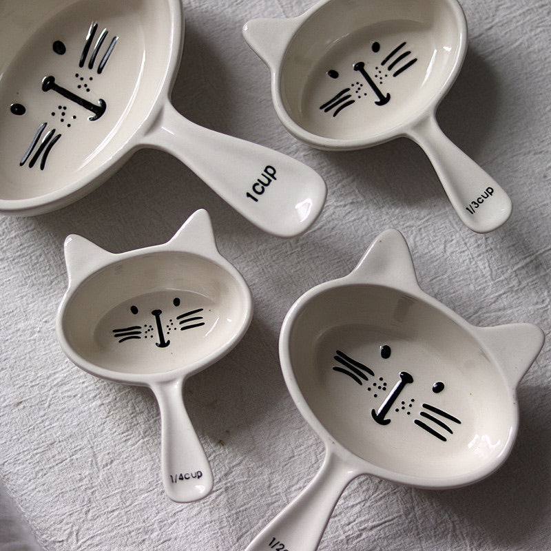 8PCS Porcelain Measuring Cups and Spoons Set, Cat Type Measuring