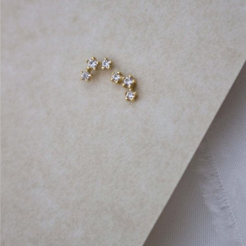 Gold Vermeil Three Stone Cluster Studs