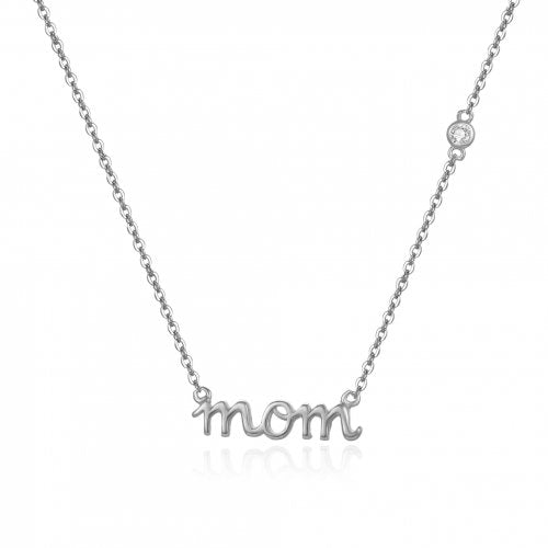 Sterling Silver Cursive Mom Necklace