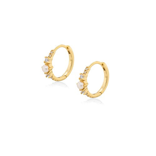 Gold Vermeil Pearl And Cubic Zirconia Hoops