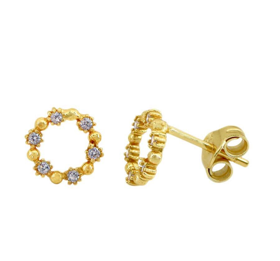 Circle Stone Stud Earrings