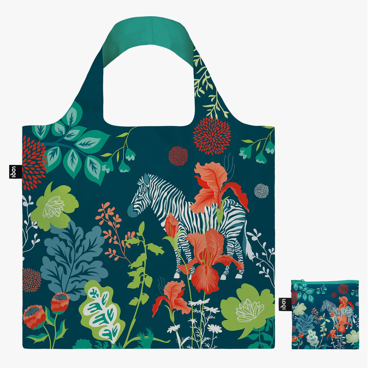 LOQI Tote Bag with Zip Pouch Forest Zebra Recycled Bag