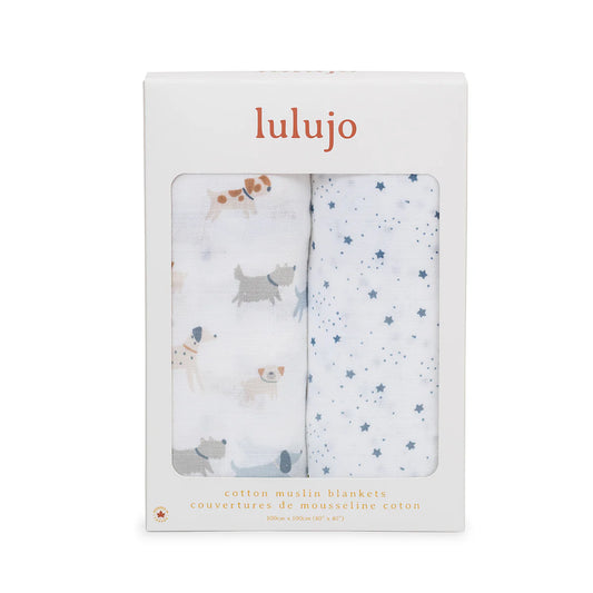 Lulujo Puppy Dog & Stars Swaddle 2 Pack
