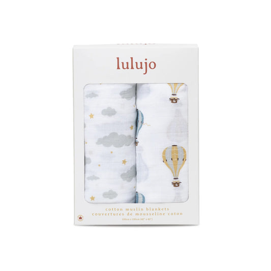 Lulujo Puppy Hot Air Balloon & Clouds Swaddle 2 Pack