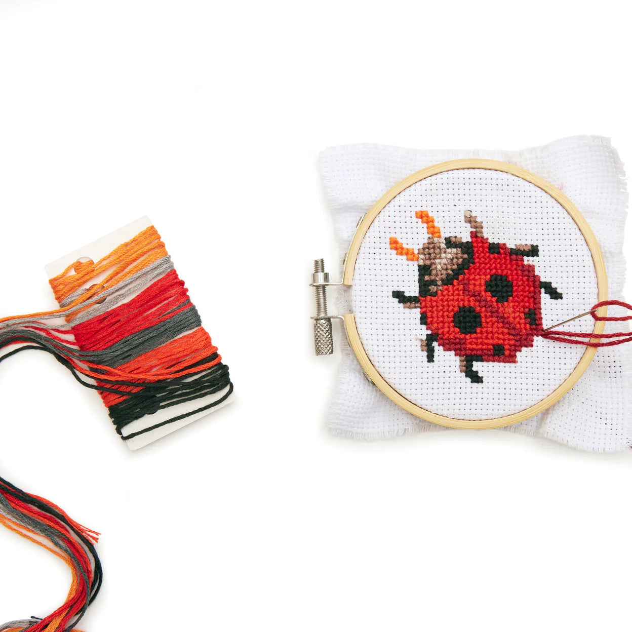 Kikkerland Ladybug Mini Cross Stitch Embroidery Kit