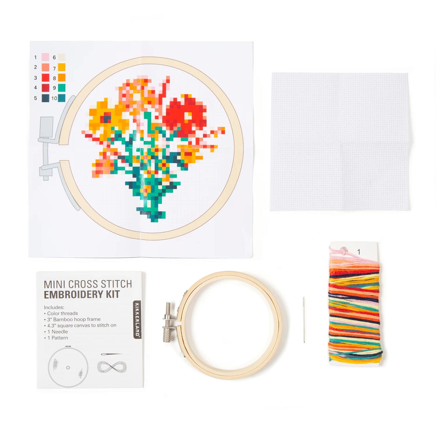 Kikkerland Flower Mini Cross Stitch Embroidery Kit