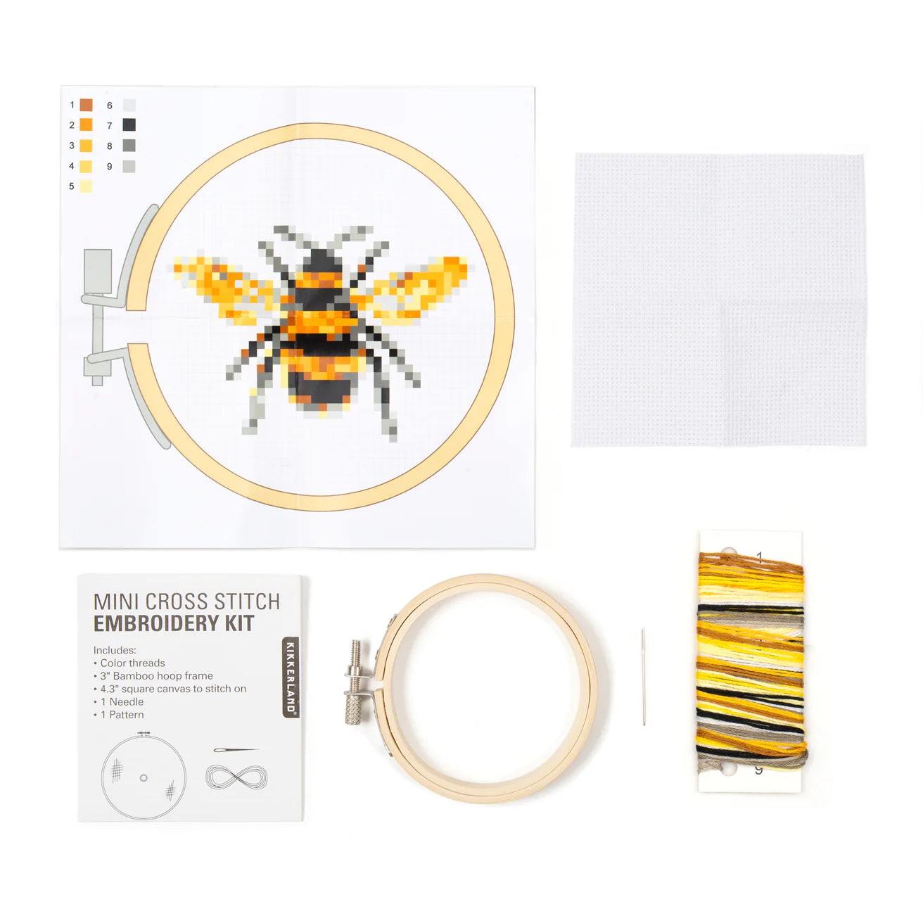 Kikkerland Bee Mini Cross Stitch Embroidery Kit