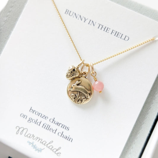Marmalade Bunny In The Field Cluster Necklace Bronze
