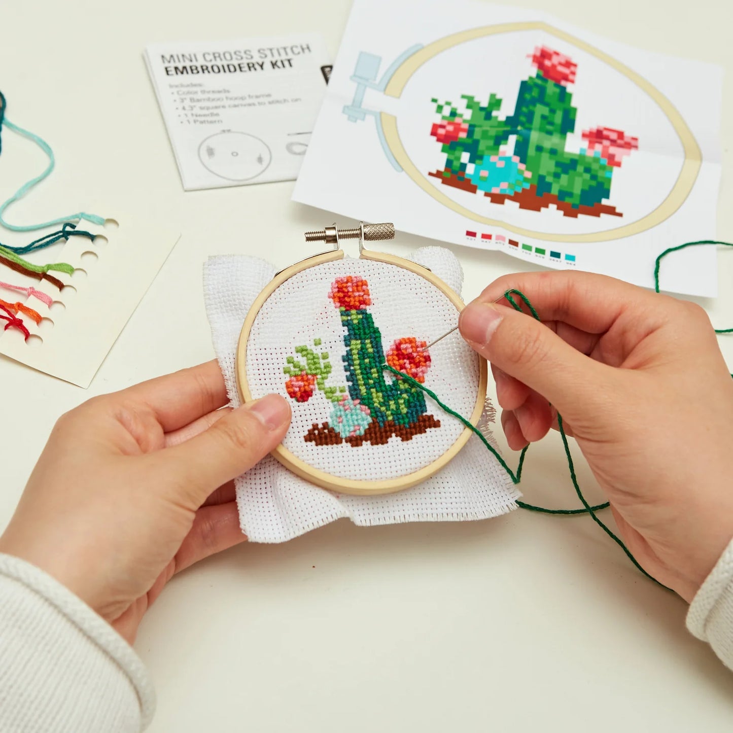 Kikkerland Cactus Mini Cross Stitch Embroidery Kit