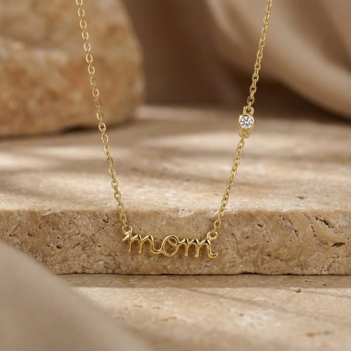 Gold Vermeil Cursive Mom Necklace