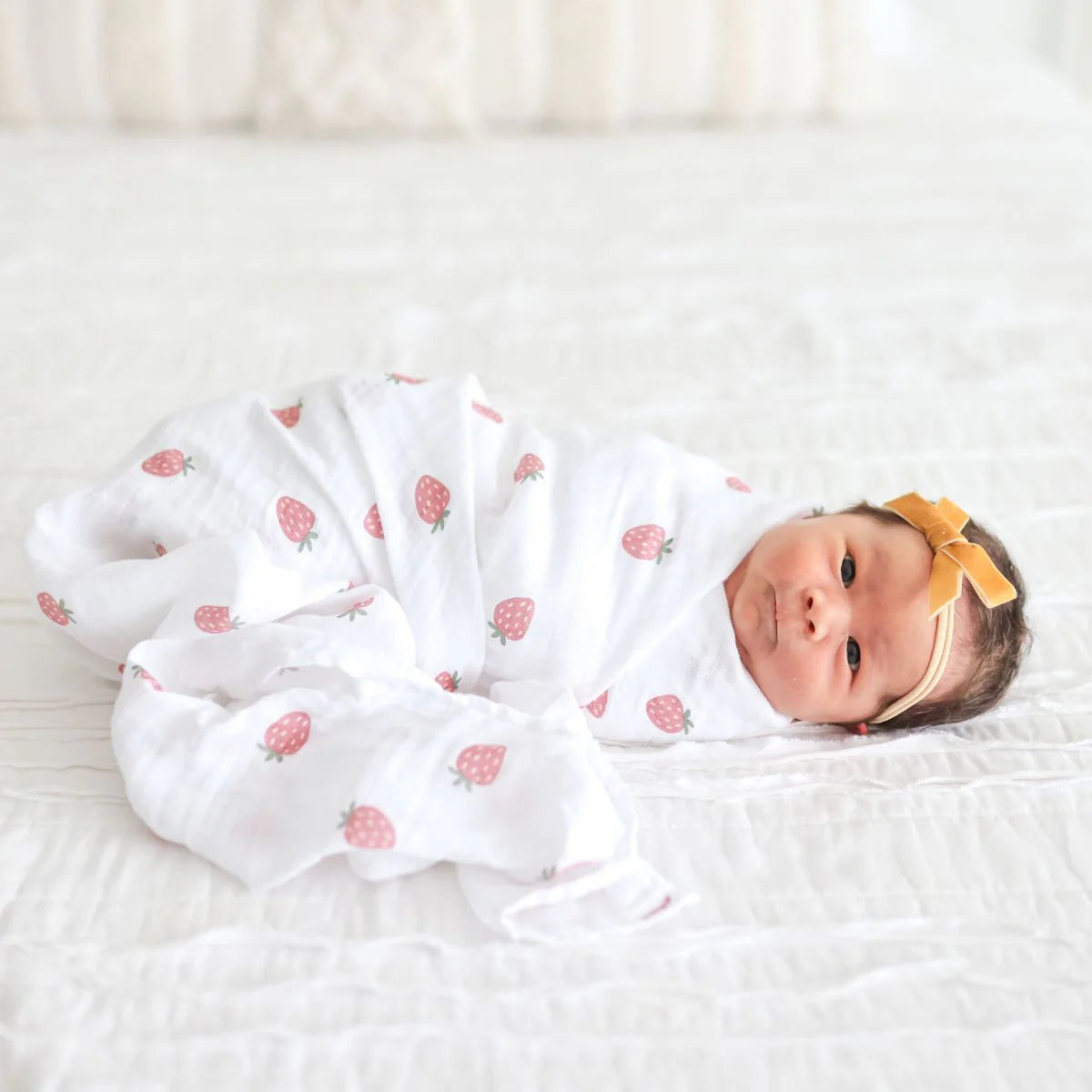 Lulujo Strawberries Swaddle Blanket