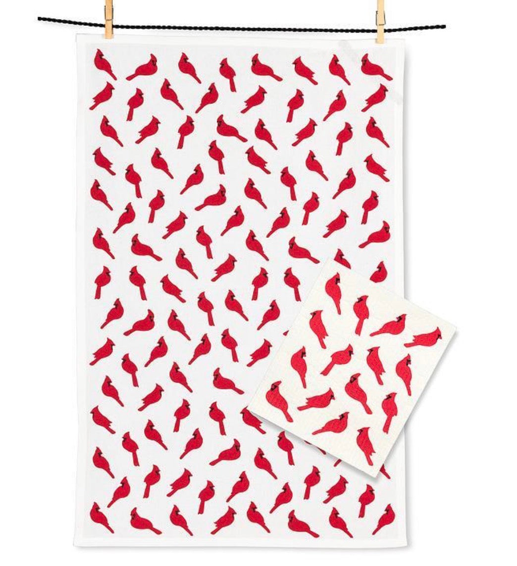 Cardinals Tea Towel and Swedish Cloth set
