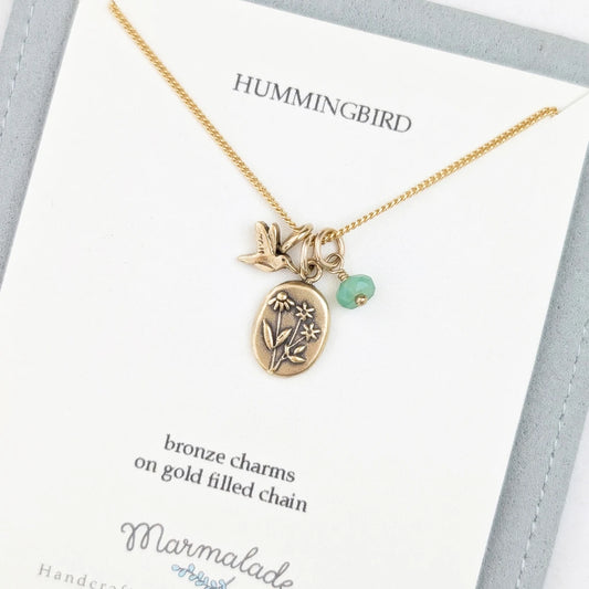 Marmalade Hummingbird Cluster Necklace Bronze
