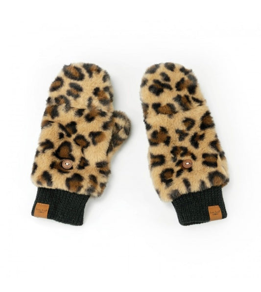 Fuzzy Leopard Convertible Mittens