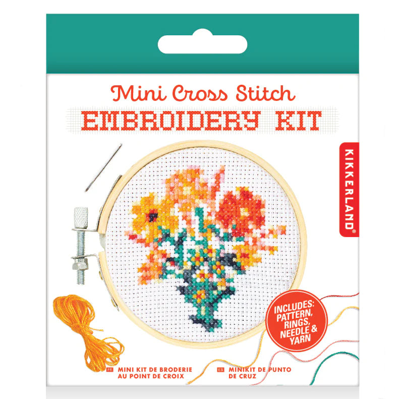 Kikkerland Flower Mini Cross Stitch Embroidery Kit