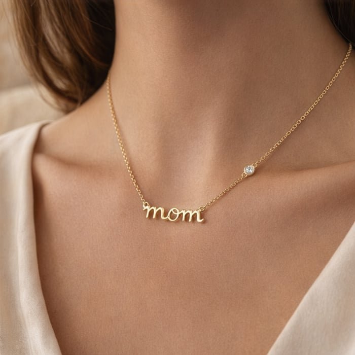 Gold Vermeil Cursive Mom Necklace