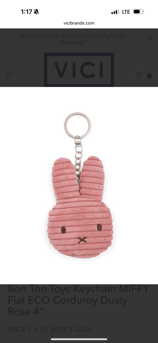 Miffy Corduroy Flat Keychain Dusty Rose