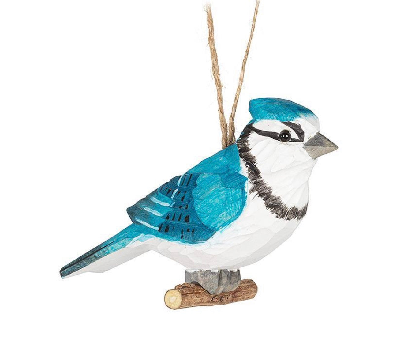 Carved Wooden BlueJay Ornament