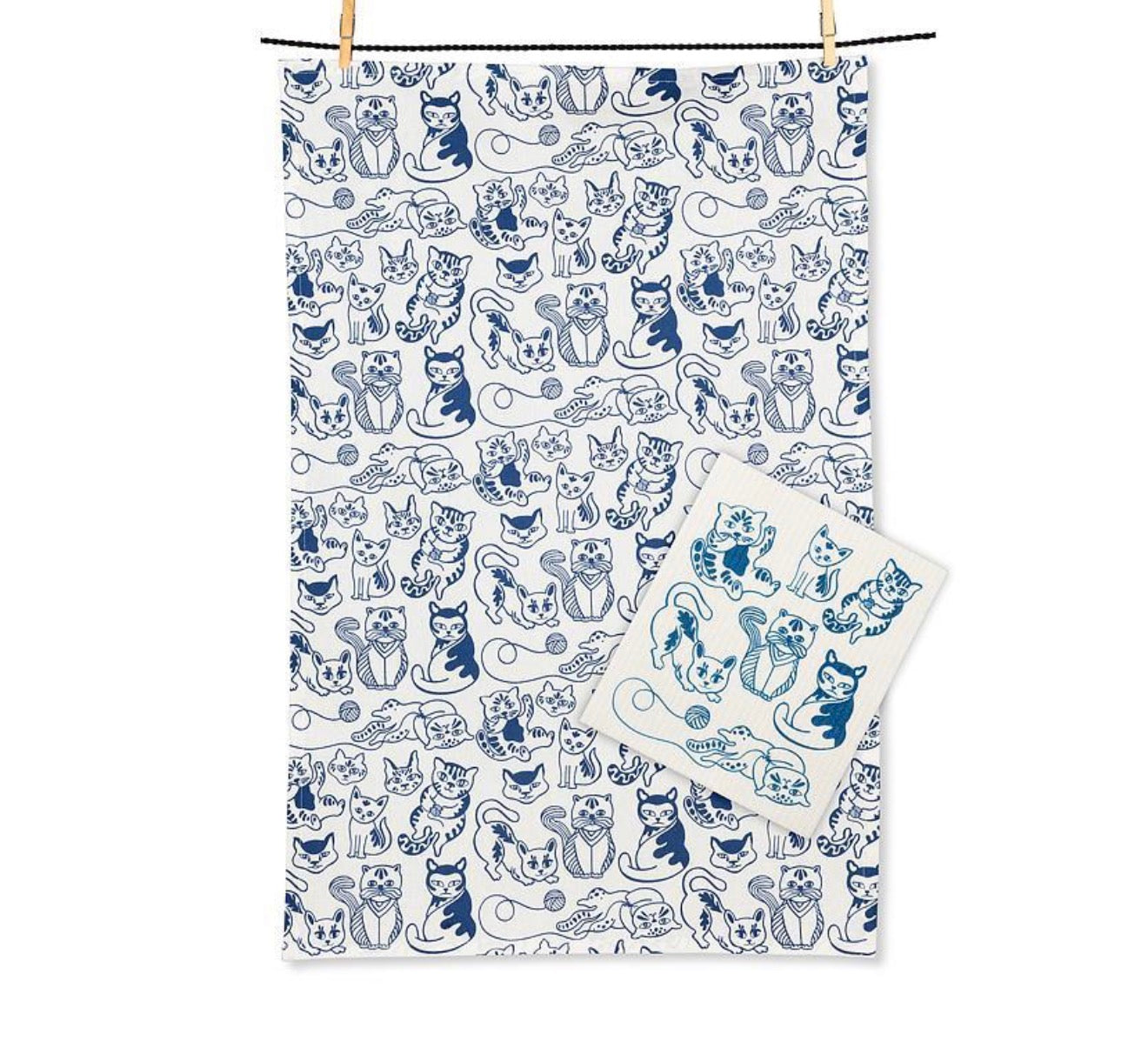 Playful Cats Dishcloth & Kitchen Towel Set