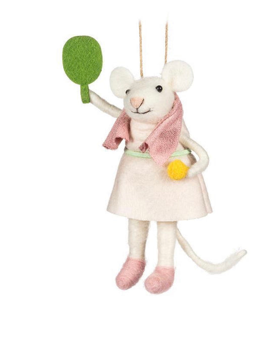 Wool Mouse Pickle Ball Player Ornament