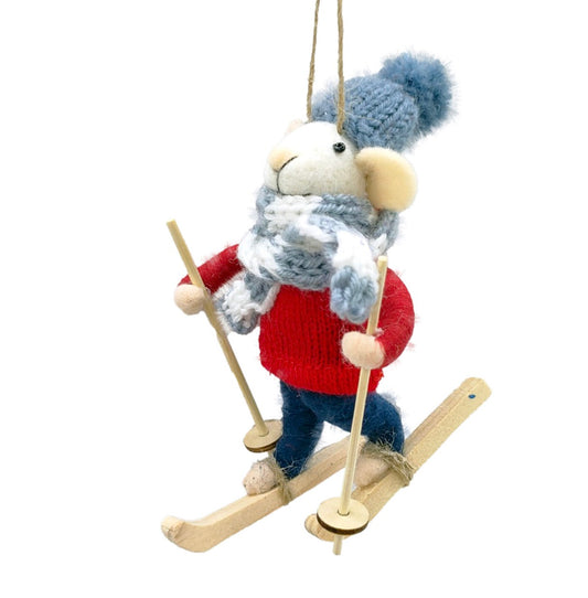 Wool Mouse on Skis Ornament