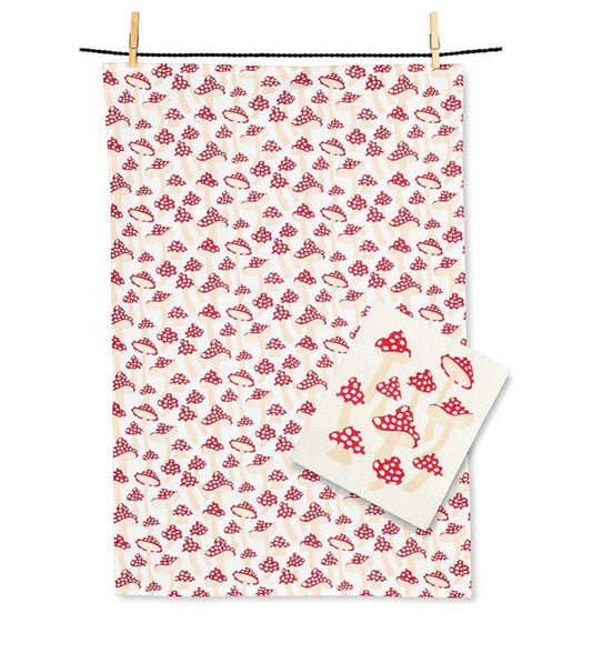 Mushrooms Dishcloth & Kitchen Towel Set