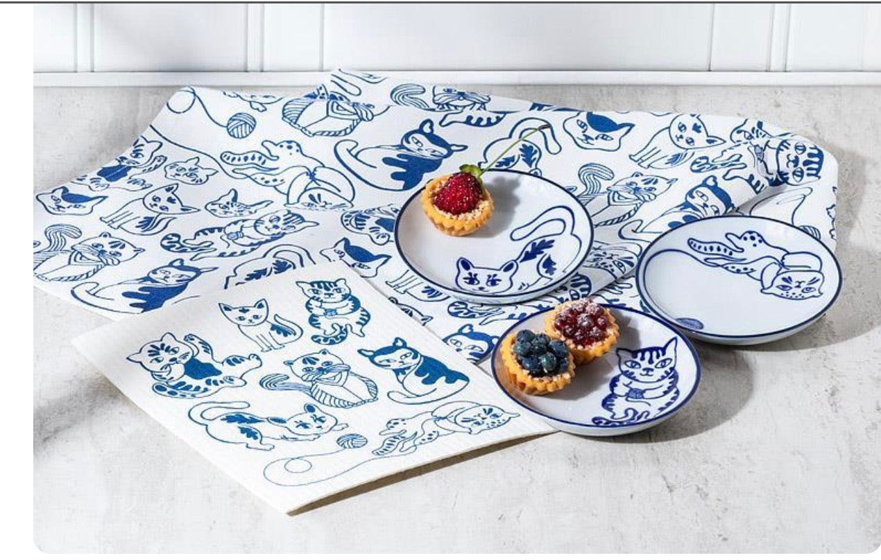Playful Cats Dishcloth & Kitchen Towel Set