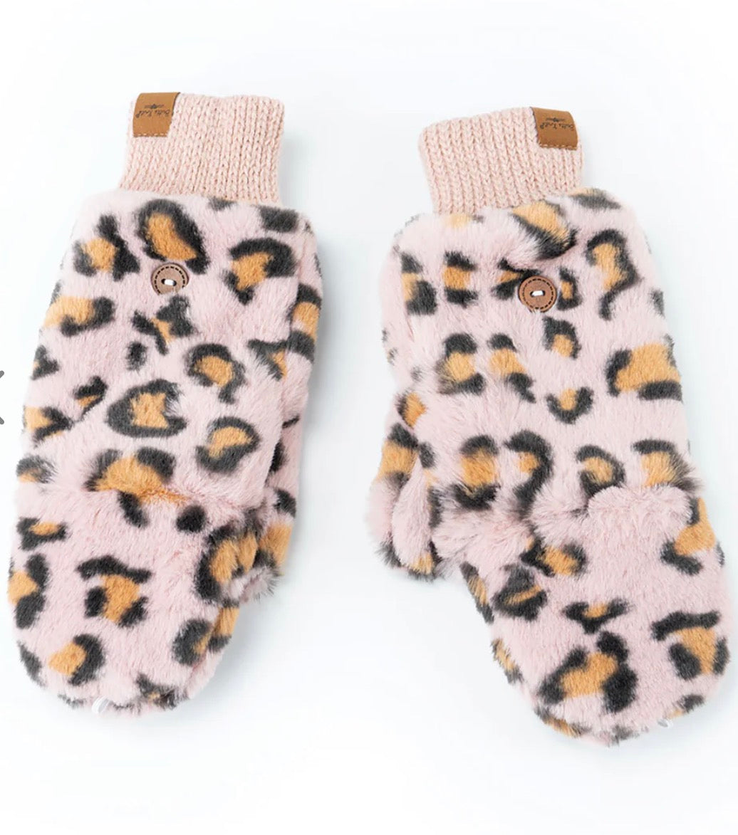 Fuzzy Leopard Convertible Mittens