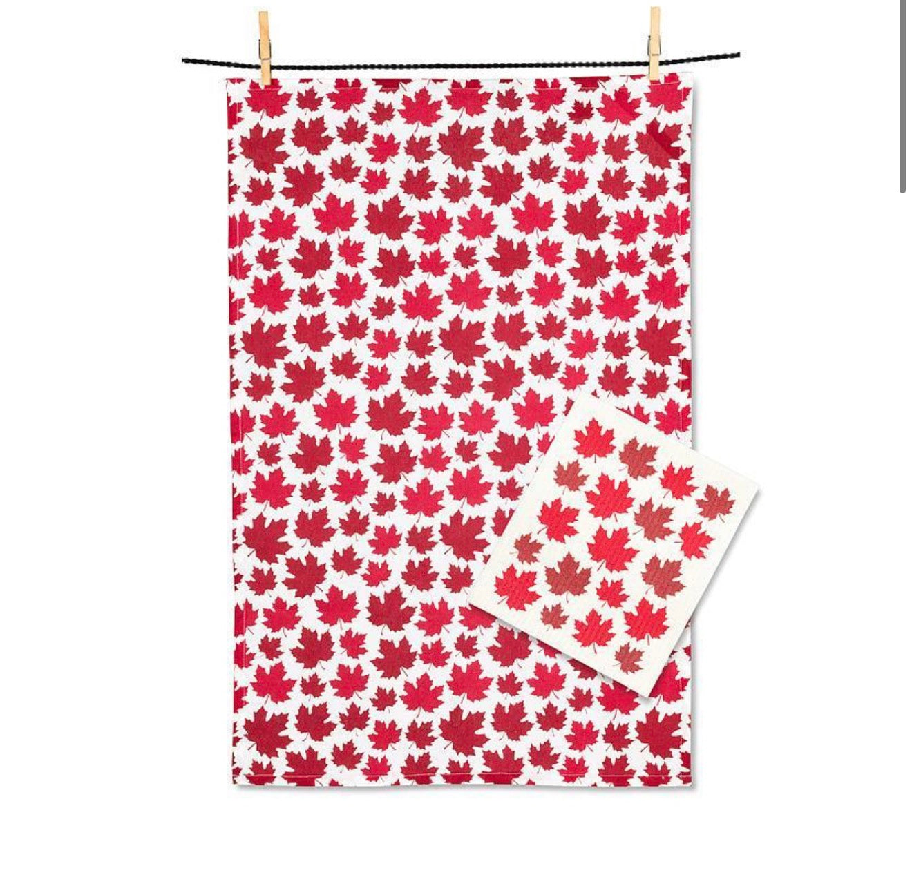 Maple Leaves Tea Towel and Swedish Cloth set