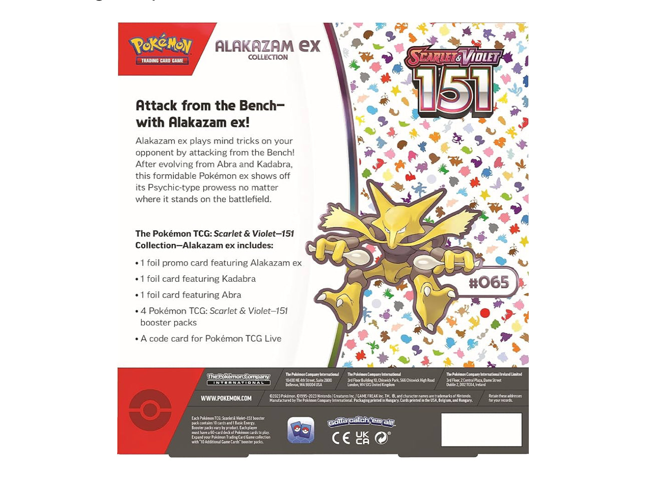 Pokemon TCG Scarlet & Violet 3.5 Pokemon 151 Alakazam Ex Box