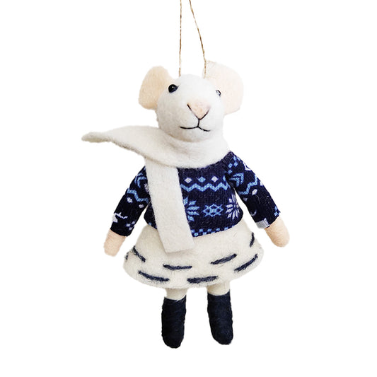 Wool Mouse Ornament Blue Sweater