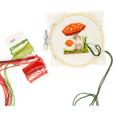 Kikkerland Mushroom Mini Cross Stitch Embroidery Kit