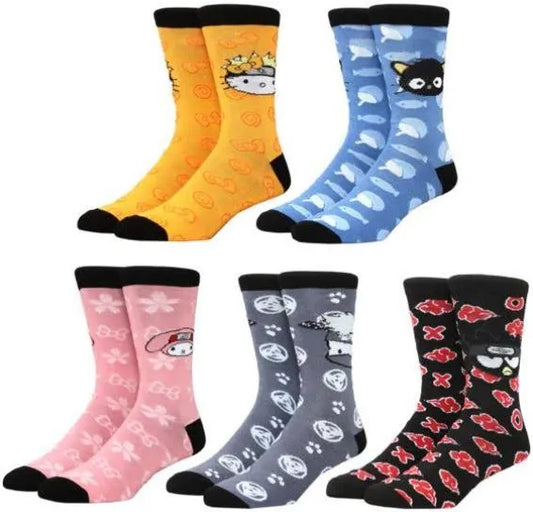 Naruto Shippuden X Hello Kitty And Friends Characters Crew Socks 5 Pair
