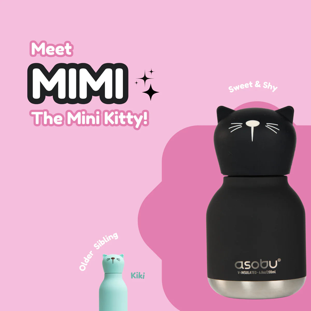 Asobu Mini Black Cat Water Bottle