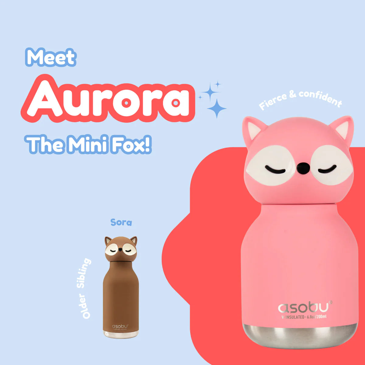 Asobu Mini Pink Fox Water Bottle