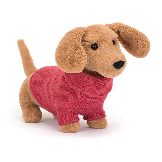 JellyCat Sweater Sausage Dog Pink