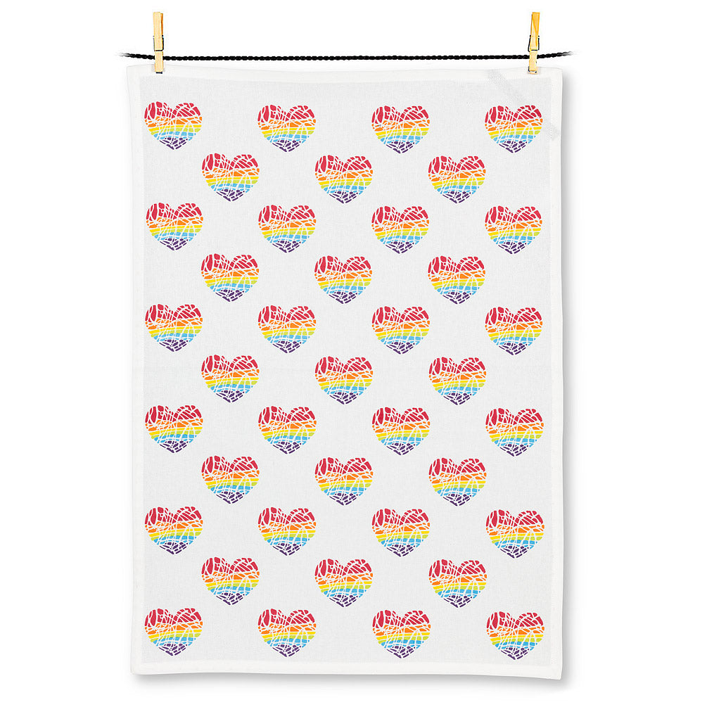 Rainbow Hearts Tea Towel