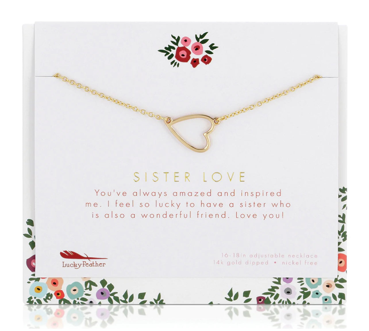 Lucky Feather Sister Love Necklace & Card