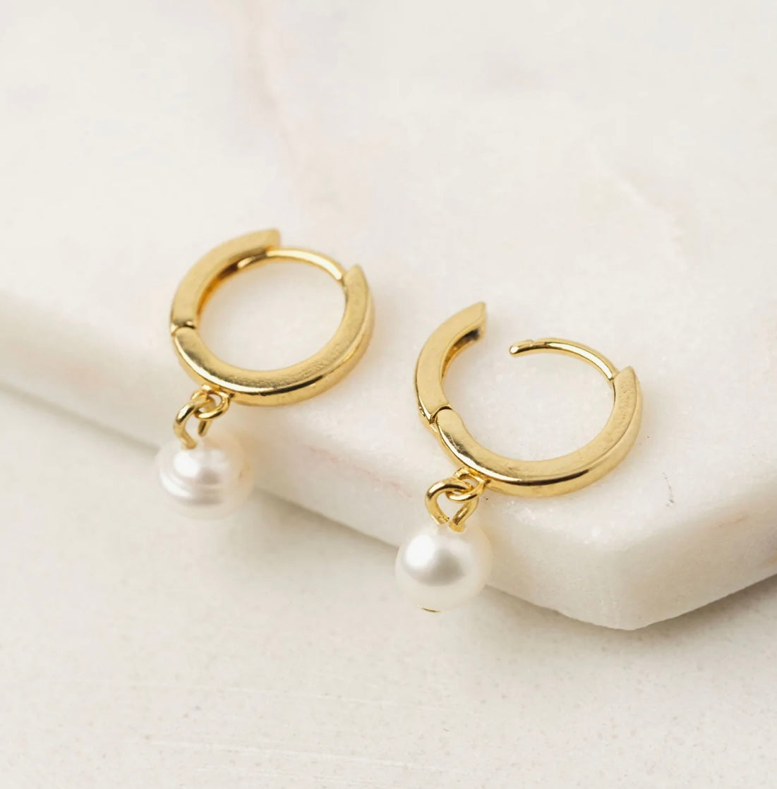 Pearl hoop earrings hot sale yellow gold