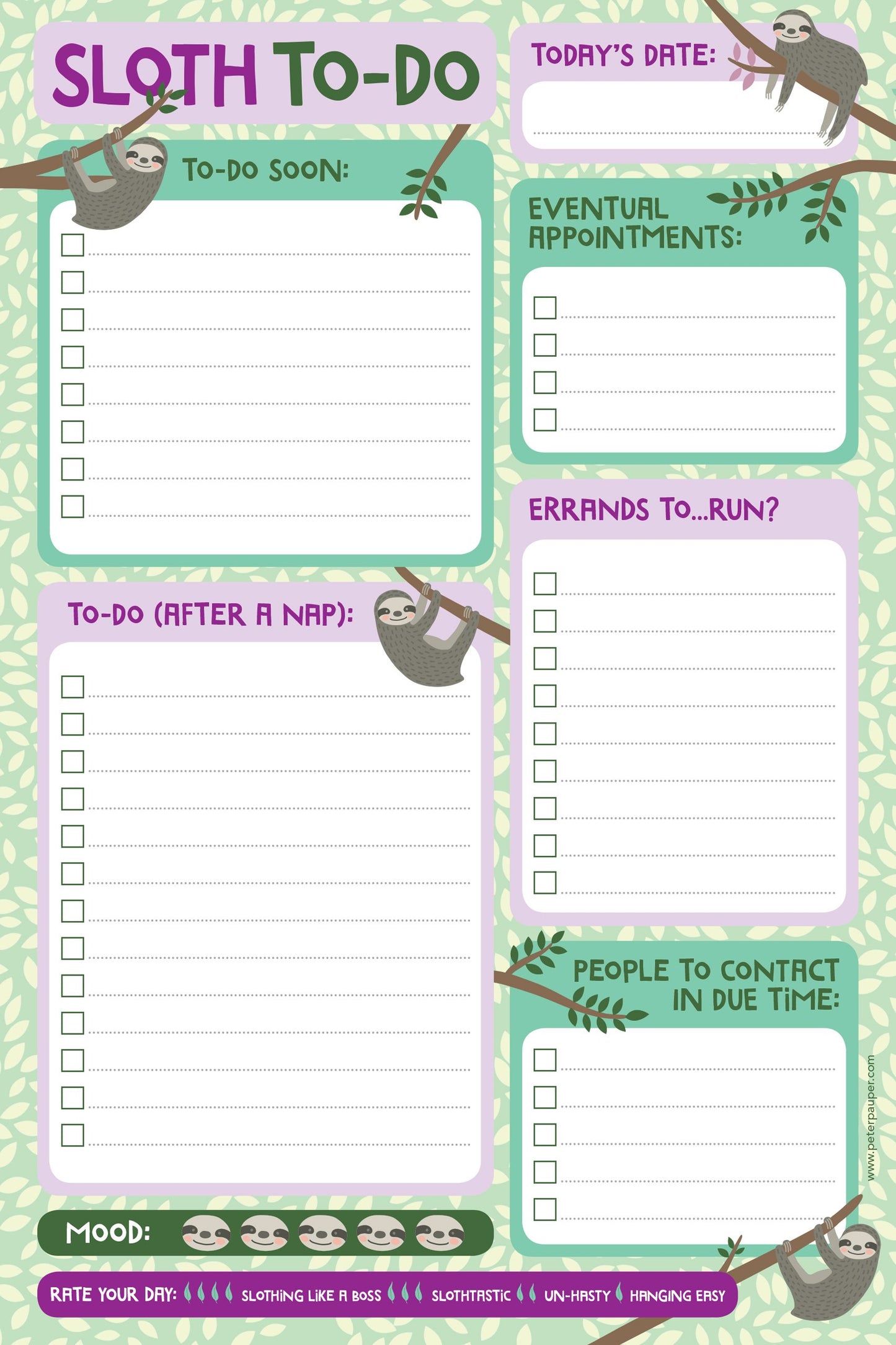 Sloth To Do list Note Pad